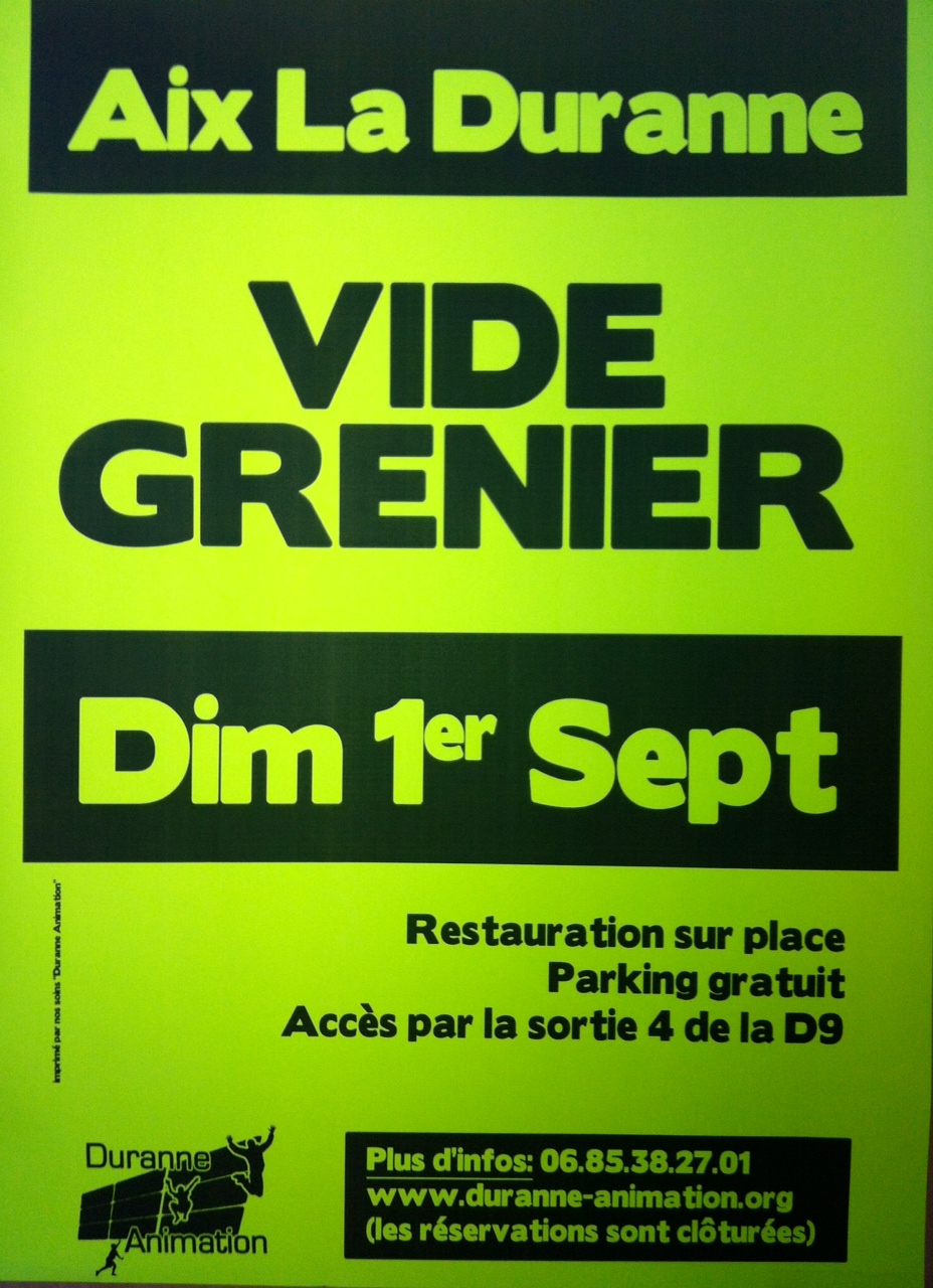 affiche pour site VIDE GRENIER DE LA DURANNE : dimanche 1er Septembre