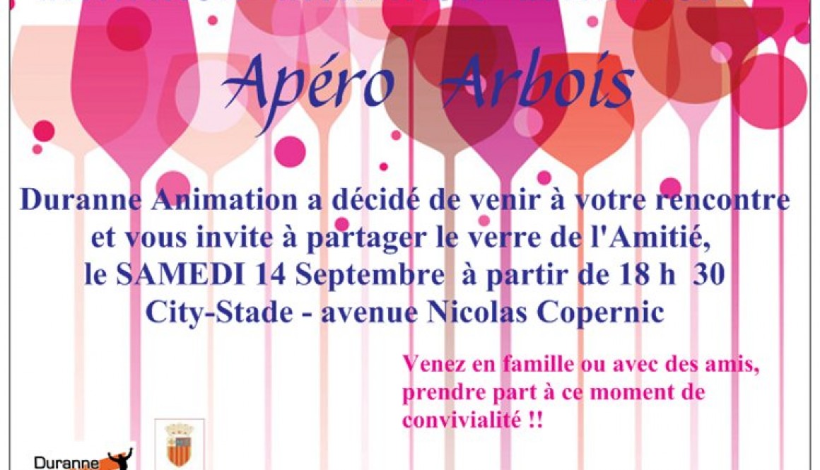 Apéritif public petit-Arbois: Sam 14 sept, la convivialité se déplace à la Duranne