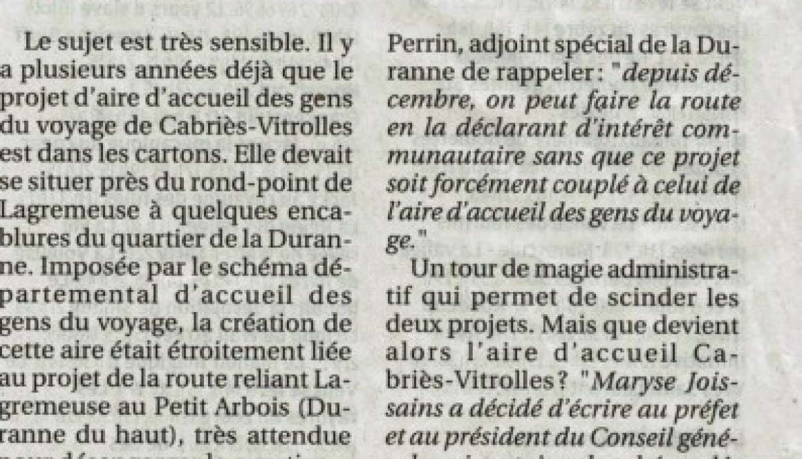 la route OUI, l’aire d’accueil des gens du voyage NON, mais comment?