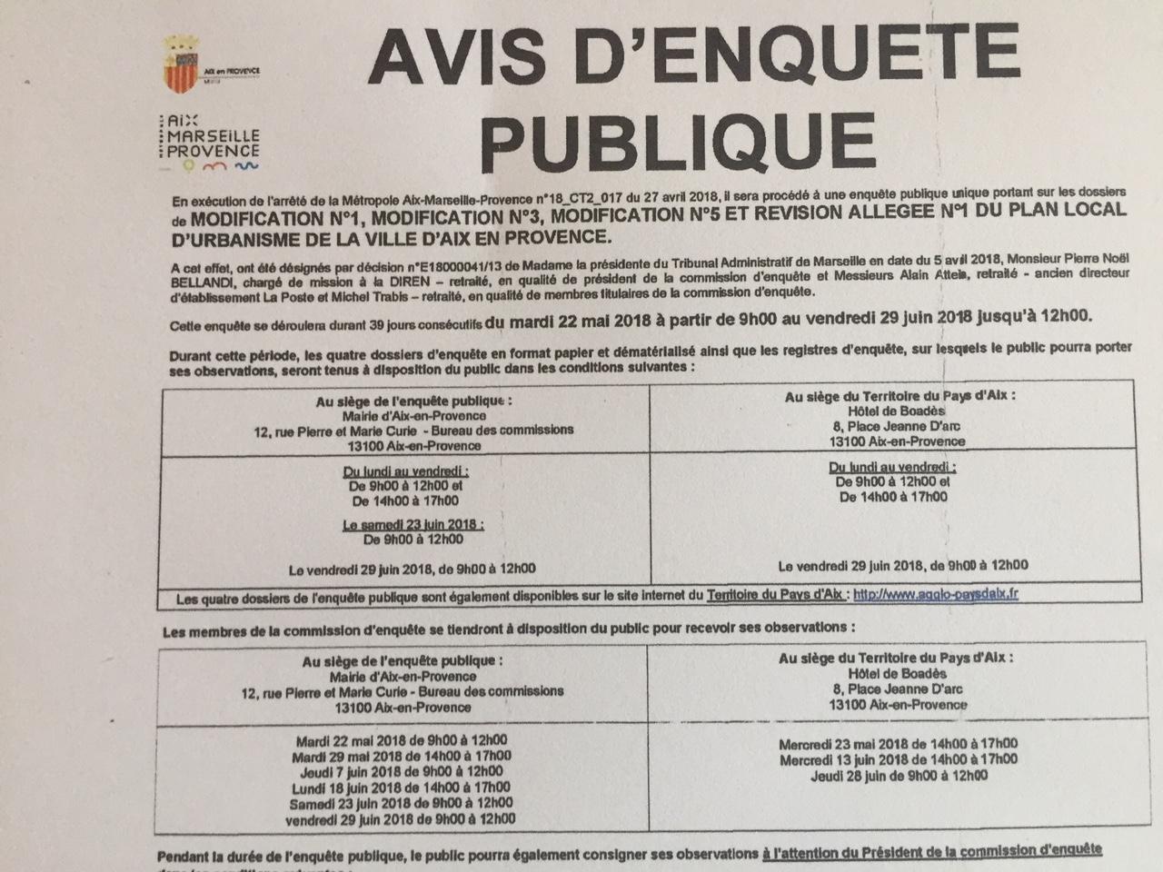 annonce du plu Modification n°5 du PLU (partie concernant la Duranne)