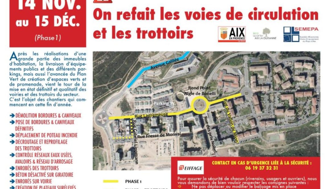 Réfection des voies de circulations et des trottoirs à la Duranne